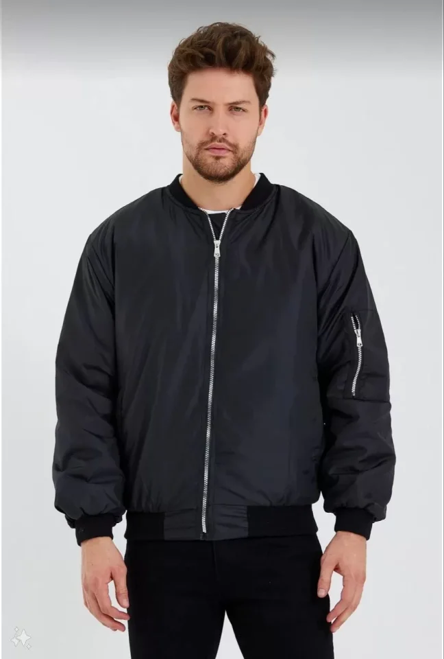 Erkek Düz Bomber Ceket - Siyah Erkek Düz Bomber Ceket - Siyah