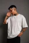 Erkek 24/1 Düz A Kalite Oversize T-shirt – Beyaz