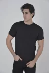 Erkek File Cepli Slim Fit T-shirt – Siyah