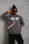 Erkek Güvercin Baskılı Sweatshirt – Gri