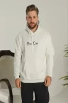 Erkek Sırt Baskılı Oversize Üç İplik Kapüşonlu Sweatshirt – Beyaz