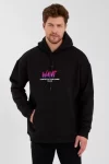 Erkek Baskılı Üç İplik Kapüşonlu Oversize Sweatshirt – Siyah