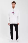 Erkek Baskılı Üç İplik Kapüşonlu Oversize Sweatshirt – Beyaz
