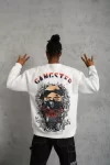 Erkek 3 İplik Gangster Baskılı Sweatshirt – Beyaz