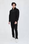 Erkek Yarım Fermuarlı Baskılı Sweat – Siyah