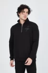 Erkek Yarım Fermuarlı Baskılı Sweat – Siyah