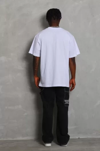 Unisex Oversize Düz Bisiklet Yaka T-Shirt - Beyaz