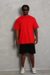 Unisex Oversize Düz Bisiklet Yaka T-Shirt – Kırmızı