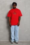 Unisex Oversize Baskılı Bisiklet Yaka T-Shirt - Kırmızı