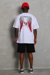 Unisex Oversize Baskılı Bisiklet Yaka T-Shirt – Beyaz