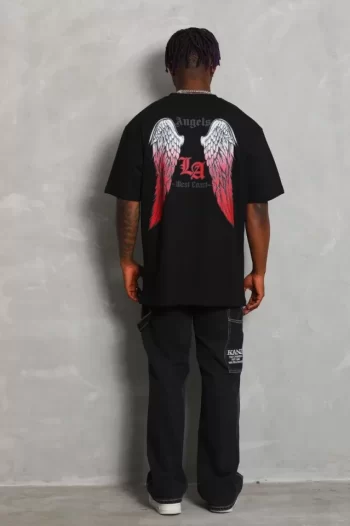 Unisex Oversize Baskılı Bisiklet Yaka T-Shirt - Siyah