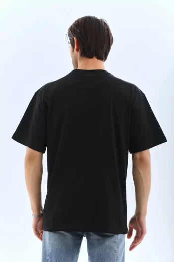 Unisex Oversize Düz Bisiklet Yaka T-Shirt - Siyah