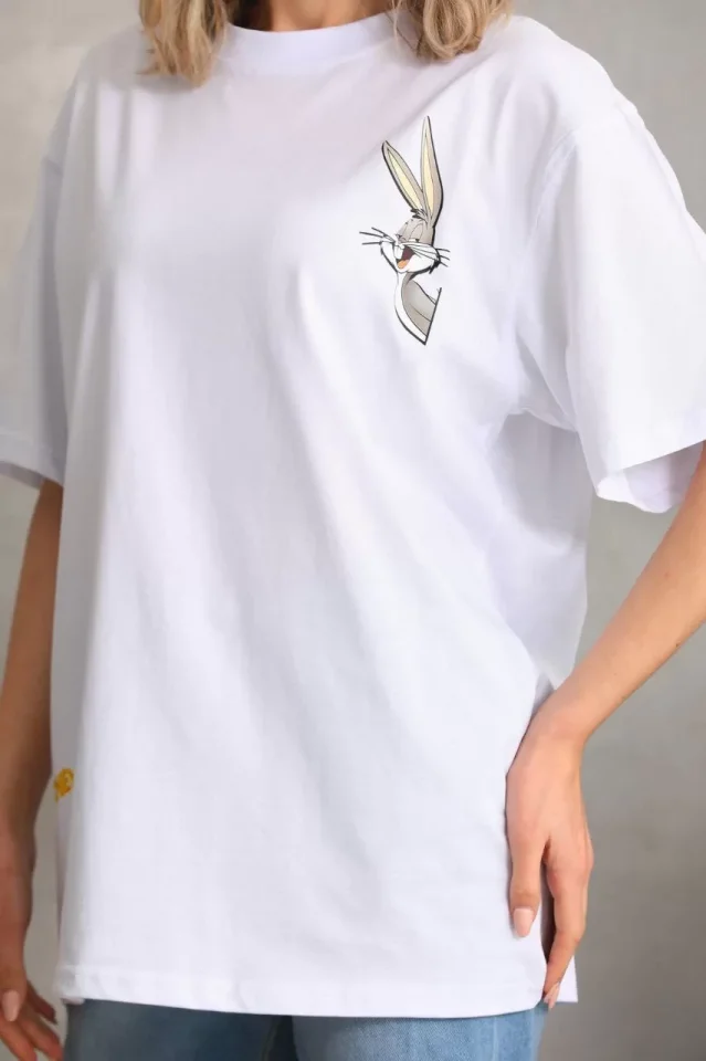 Unisex Baskılı Oversize T-Shirt - Beyaz Unisex Baskılı Oversize T-Shirt - Beyaz