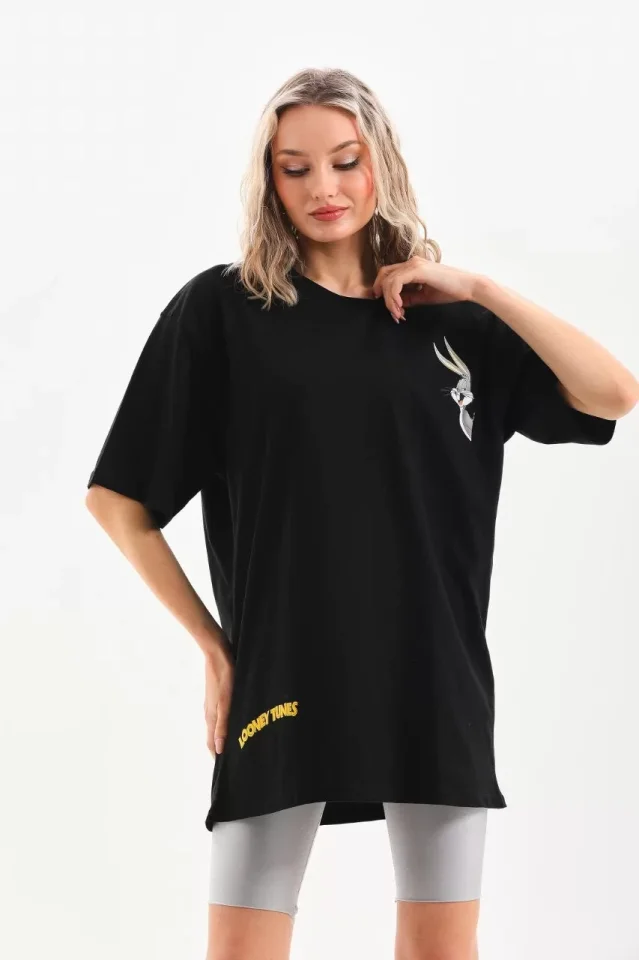 Unisex Baskılı Oversize T-Shirt - Siyah Unisex Baskılı Oversize T-Shirt - Siyah