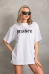 Unisex Baskılı Oversize T-Shirt – Beyaz