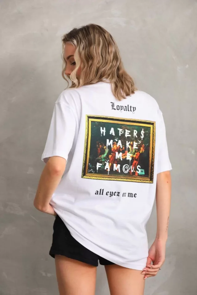 Unisex Baskılı Oversize T-Shirt - Beyaz Unisex Baskılı Oversize T-Shirt - Beyaz