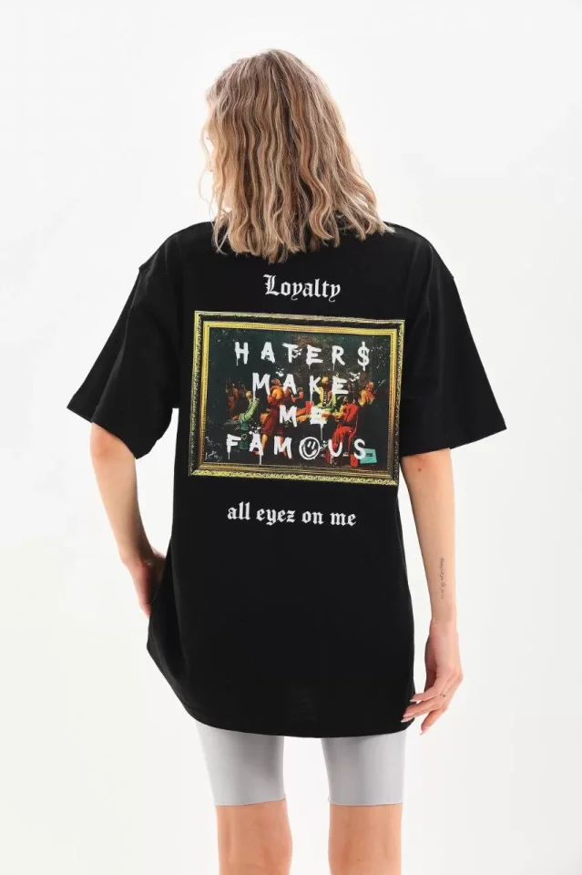 Unisex Baskılı Oversize T-Shirt - Siyah Unisex Baskılı Oversize T-Shirt - Siyah