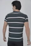 Erkek Yakalı Slim Fit Dokuma Çizgili T-Shirt – Haki