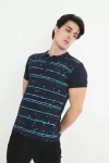 Erkek Yakalı Slim Fit Pike Çizgili T-Shirt – Lacivert