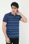 Erkek Yakalı Slim Fit Pike Çizgili T-Shirt – Mavi