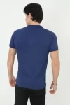 Erkek Yakalı Slim Fit Pike Çizgili T-Shirt – Mavi