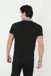 Erkek Yakalı Slim Fit Baskılı T-Shirt – Siyah