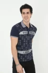 Erkek Yakalı Slim Fit Baskılı T-Shirt – Lacivert
