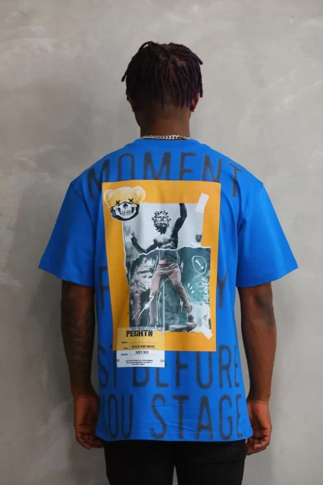 Unisex Baskılı Oversize T-Shirt - Mavi Unisex Baskılı Oversize T-Shirt - Mavi