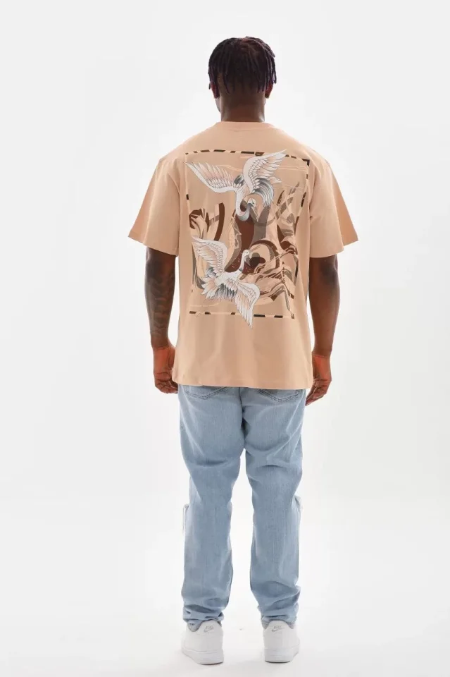 Unisex Baskılı Oversize T-Shirt - Bej Unisex Baskılı Oversize T-Shirt - Bej