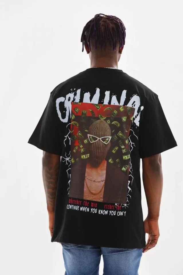 Unisex Baskılı Oversize T-Shirt - Siyah Unisex Baskılı Oversize T-Shirt - Siyah