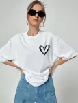 Unisex Baskılı Oversize T-Shirt – Beyaz