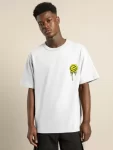 Unisex Bisiklet Yaka Baskılı Oversize T-Shirt – Beyaz