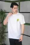 Unisex Bisiklet Yaka Baskılı Oversize T-Shirt – Beyaz