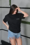 Unisex Bisiklet Yaka Baskılı Oversize T-Shirt – Siyah