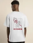 Unisex Bisiklet Yaka Oversize Baskılı T-Shirt – Beyaz