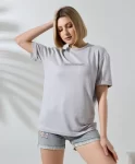 Unisex Bisiklet Yaka Baskılı Slim Fit T-Shirt – Boyalı Gri