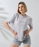 Unisex Bisiklet Yaka Baskılı Slim Fit T-Shirt – Boyalı Gri