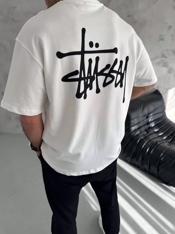 Unisex Bisiklet Yaka Baskılı Oversize T-Shirt - Beyaz Unisex Bisiklet Yaka Baskılı Oversize T-Shirt - Beyaz