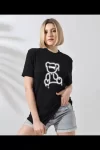 Unisex Bisiklet Yaka Baskılı T-Shirt – Siyah