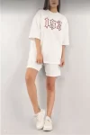 Unisex Nakış İşlemeli Şort Takım – Beyaz