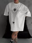 Unisex Bisiklet Yaka Baskılı Oversize T-Shirt – Beyaz