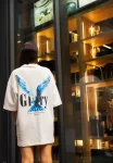 Unisex Bisiklet Yaka Baskılı Oversize T-Shirt – Beyaz