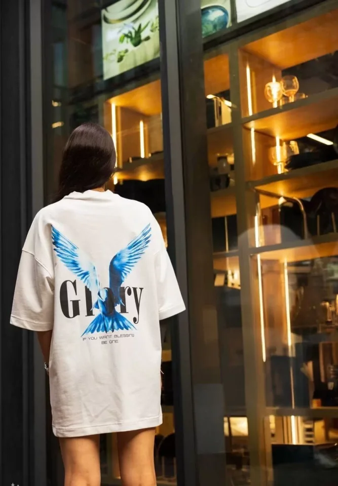 Unisex Bisiklet Yaka Baskılı Oversize T-Shirt - Beyaz Unisex Bisiklet Yaka Baskılı Oversize T-Shirt - Beyaz