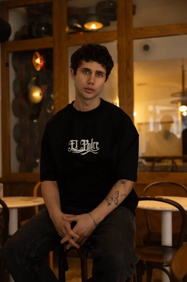 Unisex Bisiklet Yaka Baskılı Oversize T-Shirt - Siyah Unisex Bisiklet Yaka Baskılı Oversize T-Shirt - Siyah