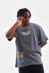 Unisex Bisiklet Yaka Baskılı Oversize T-Shirt – Gri