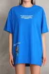 Unisex Bisiklet Yaka Baskılı Oversize T-Shirt – Mavi