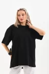 Unisex Bisiklet Yaka 20/1 Düz Oversize T-Shirt – Siyah