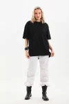 Unisex Bisiklet Yaka 20/1 Düz Oversize T-Shirt – Siyah