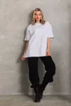 Unisex Bisiklet Yaka 20/1 Düz Oversize T-Shirt – Beyaz