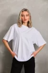 Unisex Bisiklet Yaka 20/1 Düz Oversize T-Shirt – Beyaz